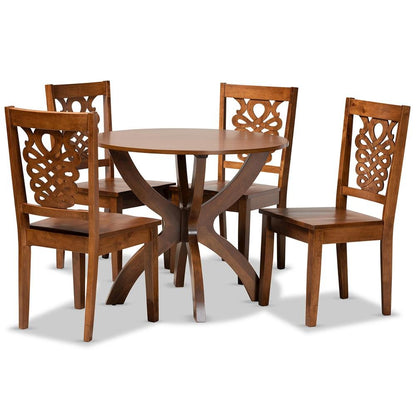 Transitional Walnut Brown Finished Wood 5-Piece Dining Set