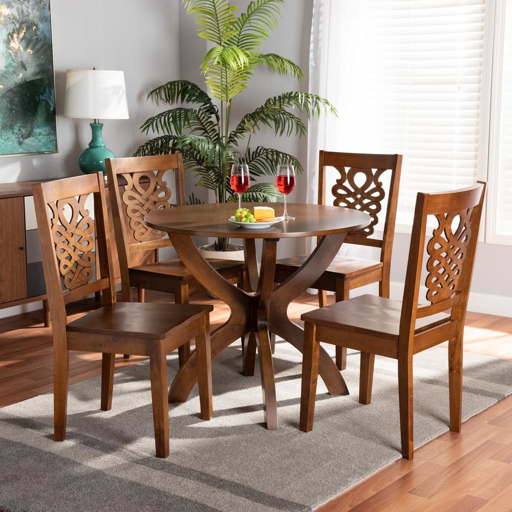 Transitional Walnut Brown Finished Wood 5-Piece Dining Set