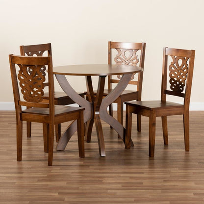 Transitional Walnut Brown Finished Wood 5-Piece Dining Set