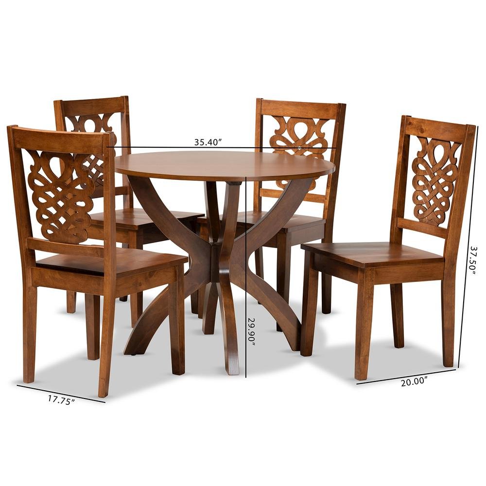 Transitional Walnut Brown Finished Wood 5-Piece Dining Set