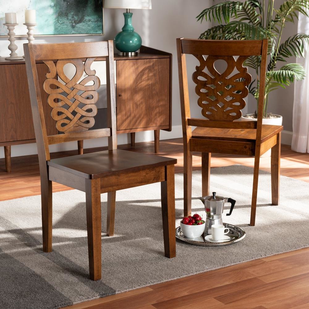 Transitional Walnut Brown Finished Wood 2-Piece Dining Chair Set
