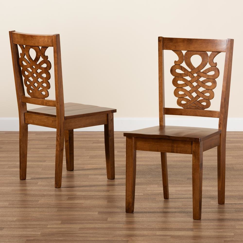 Transitional Walnut Brown Finished Wood 2-Piece Dining Chair Set