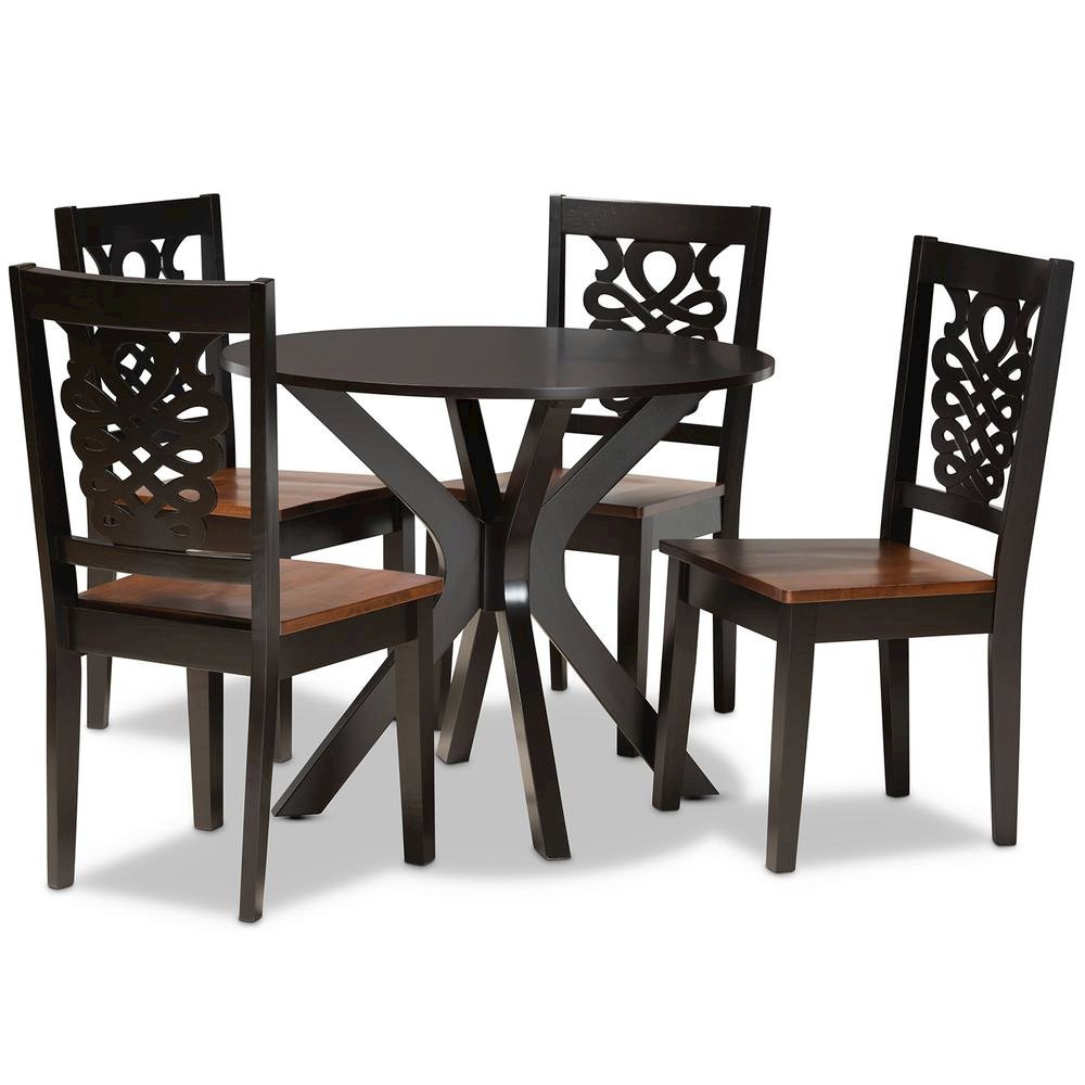 Walnut Brown Finished Wood 5-Piece Dining Set
