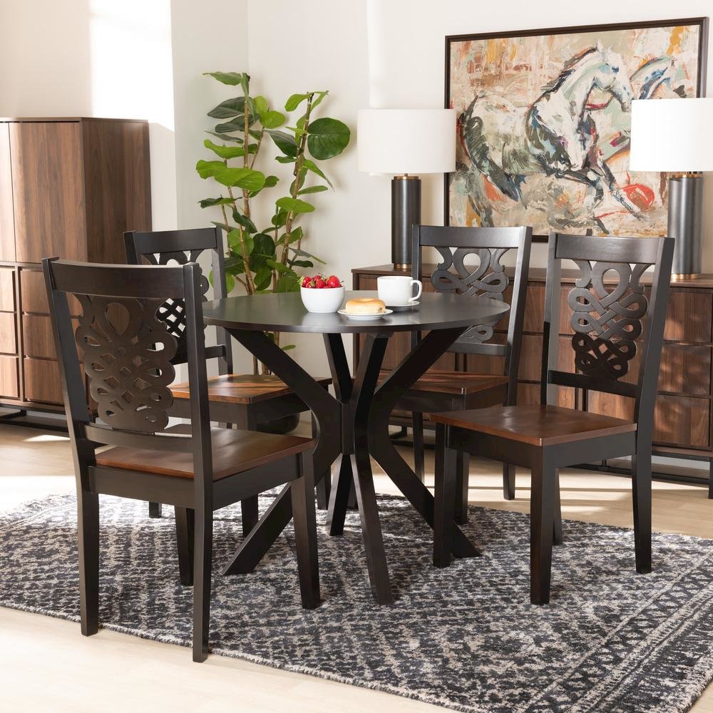 Walnut Brown Finished Wood 5-Piece Dining Set