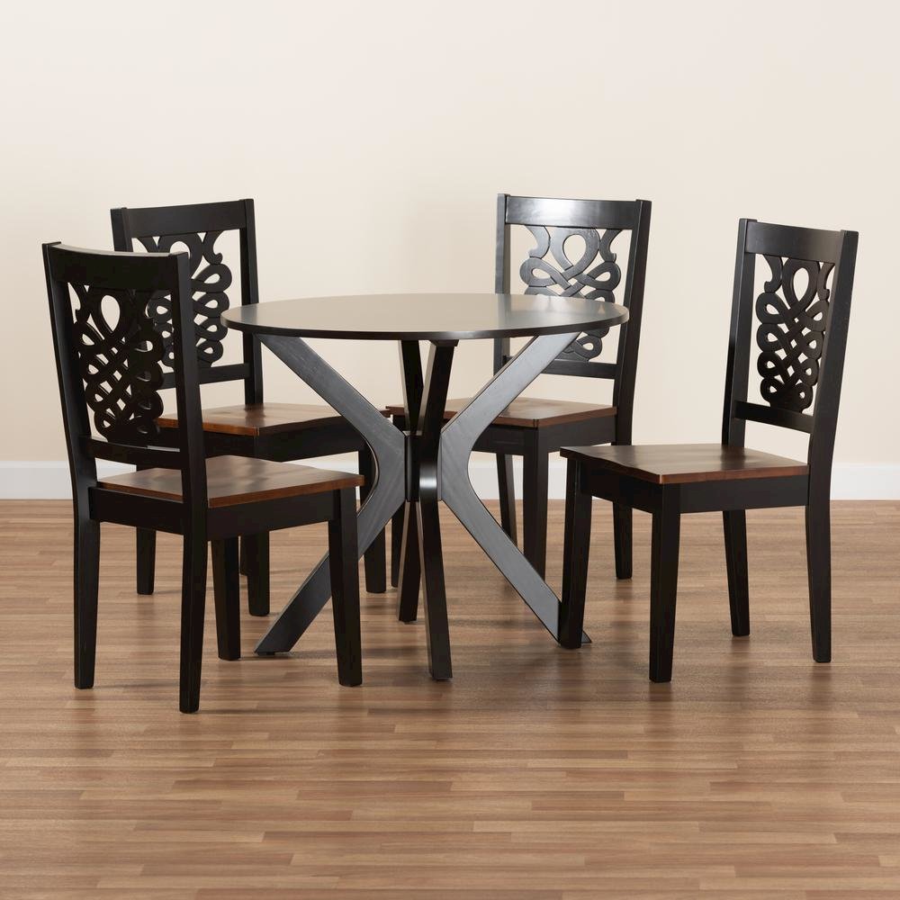 Walnut Brown Finished Wood 5-Piece Dining Set