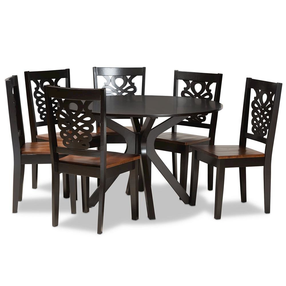 Walnut Brown Finished Wood 7-Piece Dining Set