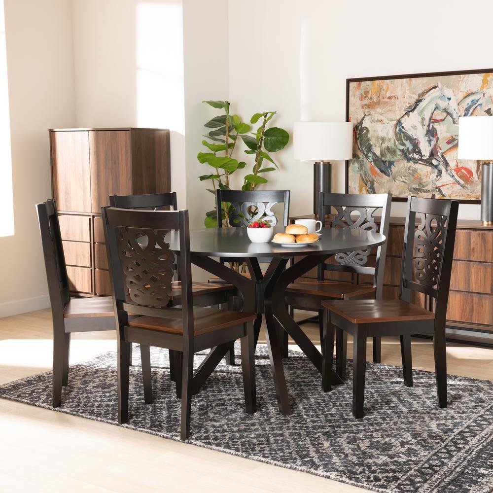 Walnut Brown Finished Wood 7-Piece Dining Set