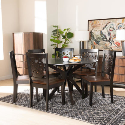 Walnut Brown Finished Wood 7-Piece Dining Set
