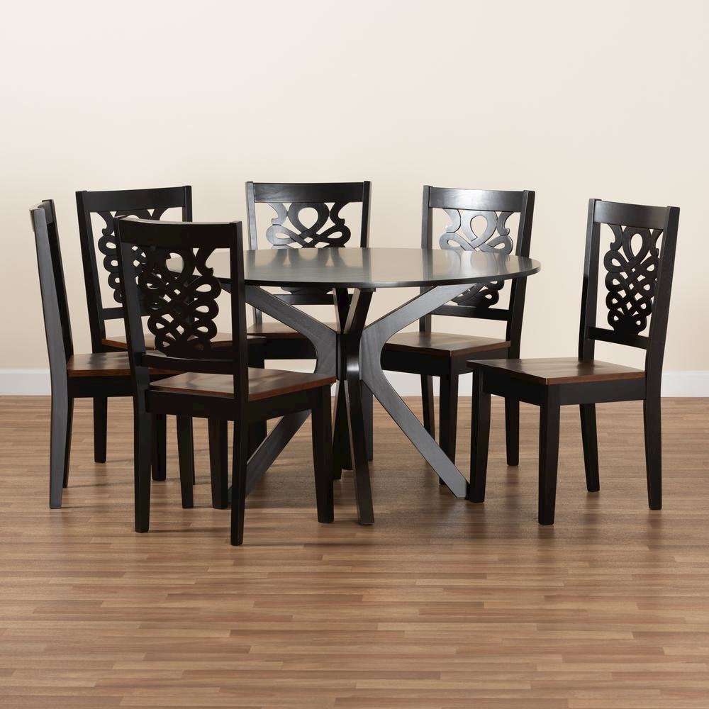 Walnut Brown Finished Wood 7-Piece Dining Set