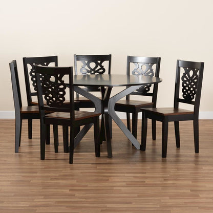 Walnut Brown Finished Wood 7-Piece Dining Set