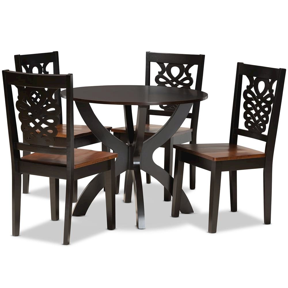 Walnut Brown Finished Wood 5-Piece Dining Set