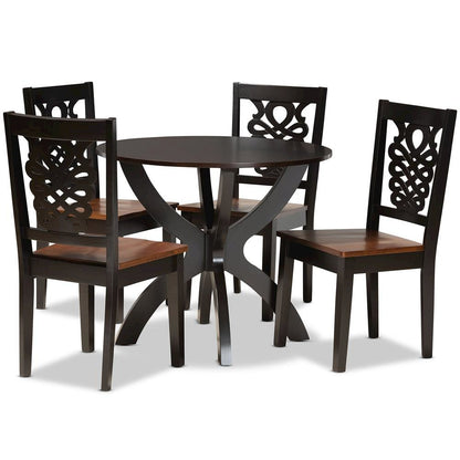 Walnut Brown Finished Wood 5-Piece Dining Set