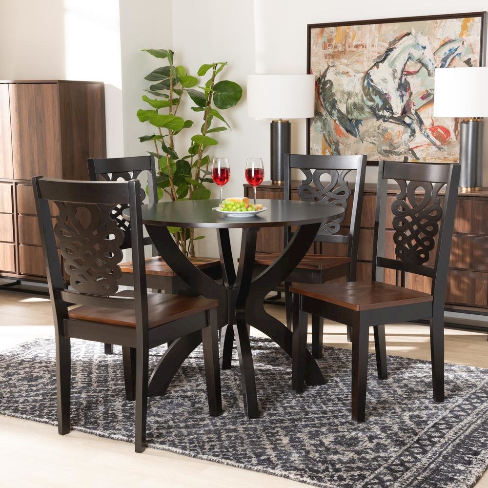 Walnut Brown Finished Wood 5-Piece Dining Set