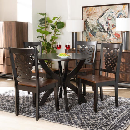 Walnut Brown Finished Wood 5-Piece Dining Set