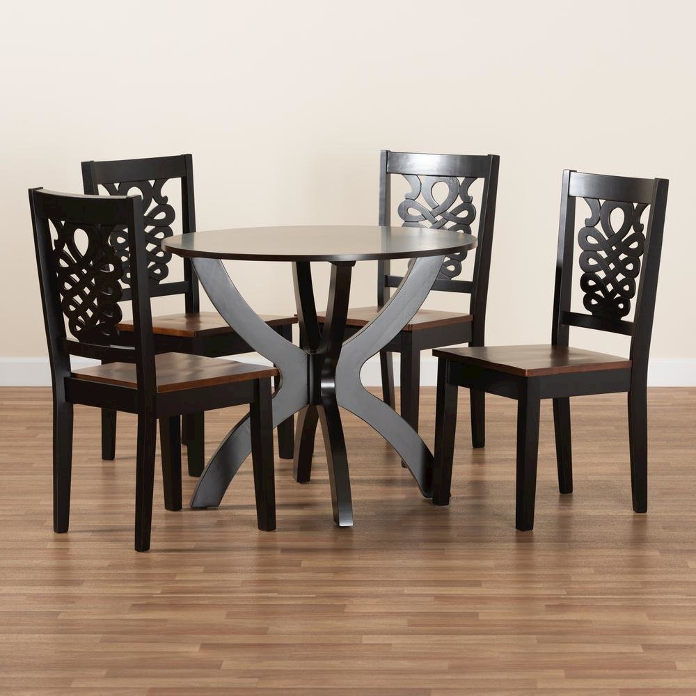 Walnut Brown Finished Wood 5-Piece Dining Set