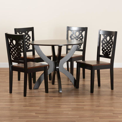 Walnut Brown Finished Wood 5-Piece Dining Set