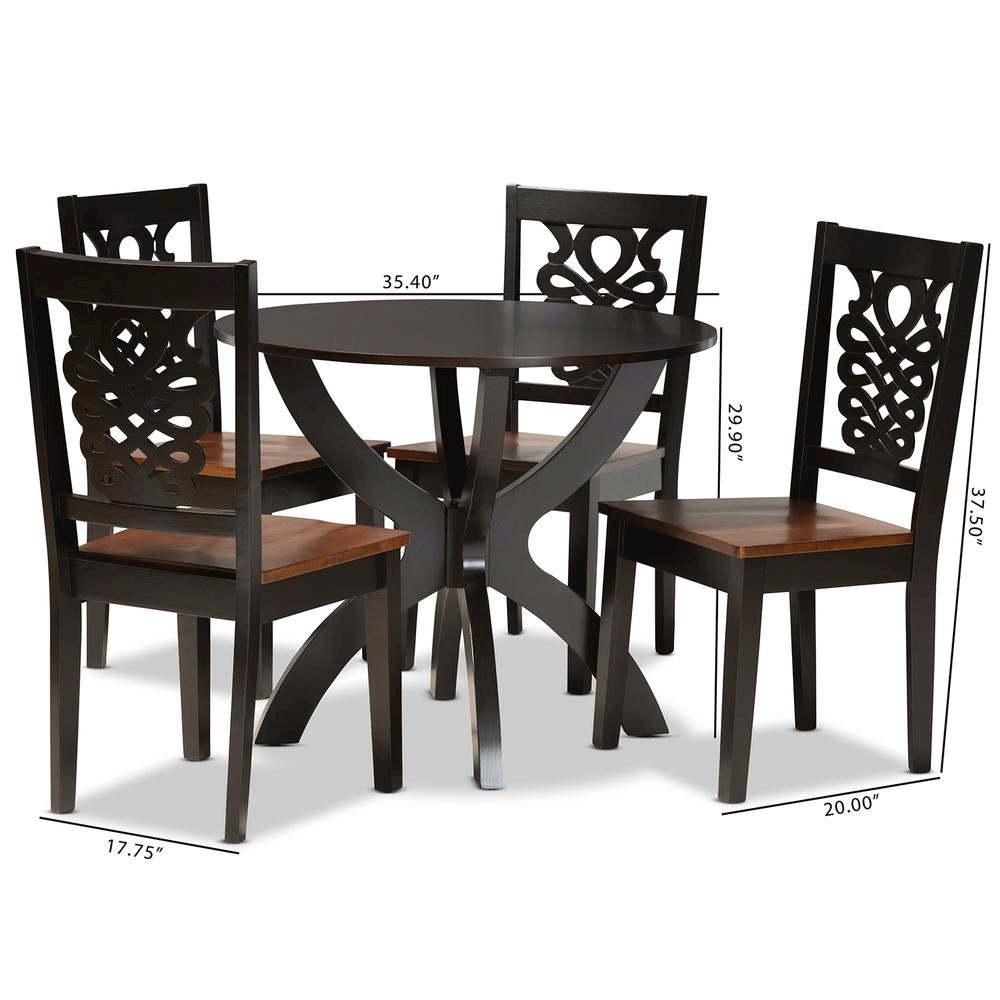 Walnut Brown Finished Wood 5-Piece Dining Set
