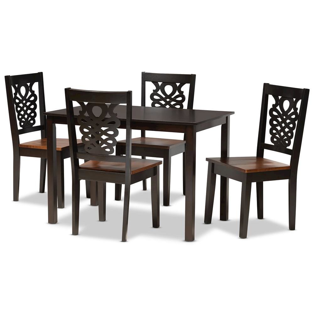 Two-Tone Dark Brown and Walnut Brown Finished Wood 5-Piece Dining Set
