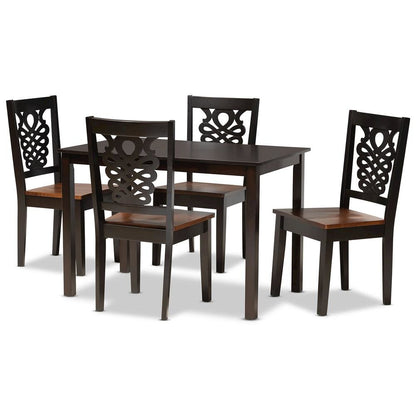 Two-Tone Dark Brown and Walnut Brown Finished Wood 5-Piece Dining Set