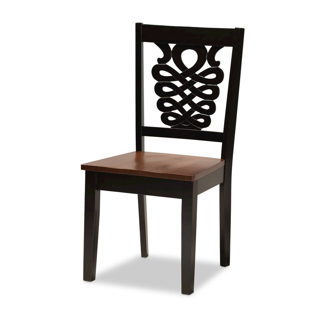 Two-Tone Dark Brown and Walnut Brown Finished Wood 5-Piece Dining Set