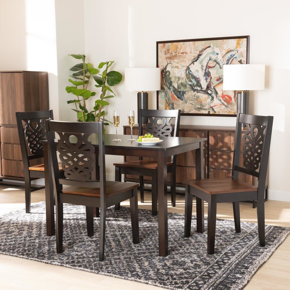 Two-Tone Dark Brown and Walnut Brown Finished Wood 5-Piece Dining Set