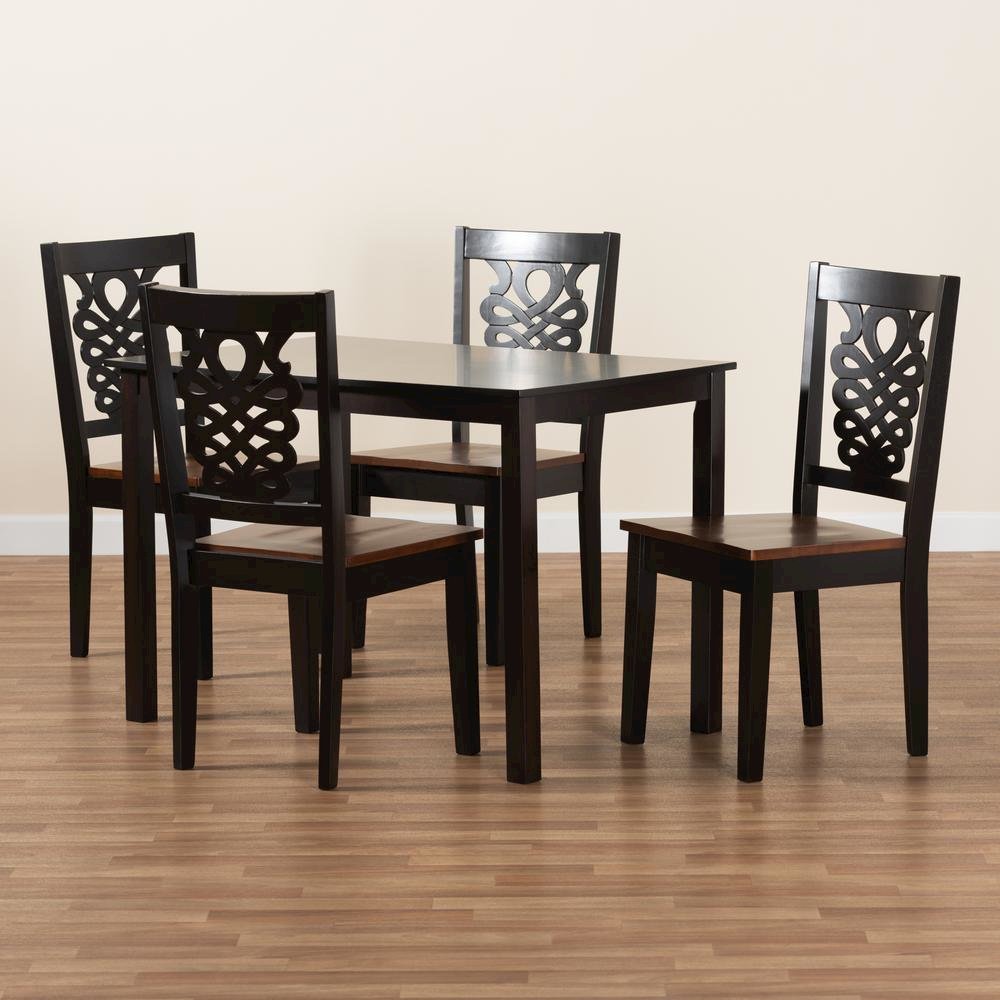 Two-Tone Dark Brown and Walnut Brown Finished Wood 5-Piece Dining Set