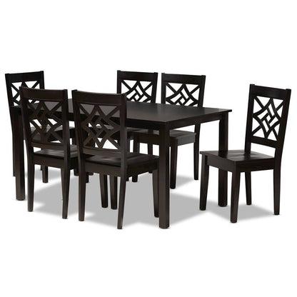 Nicolette Modern and Contemporary Dark Brown Finished Wood 7-Piece Dining Set