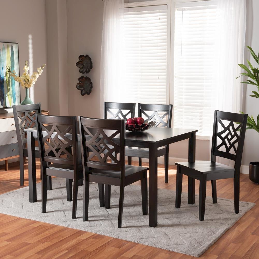 Nicolette Modern and Contemporary Dark Brown Finished Wood 7-Piece Dining Set