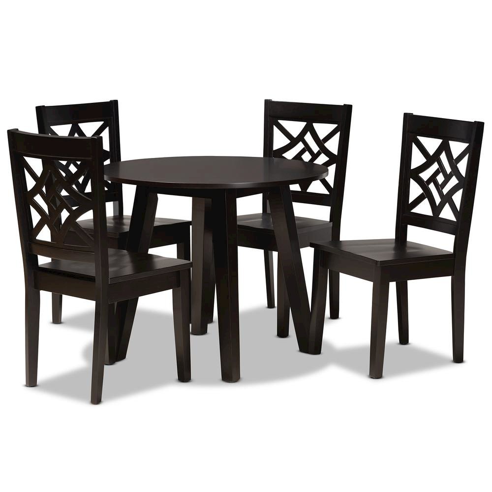 Rava Modern and Contemporary Dark Brown Finished Wood 5-Piece Dining Set