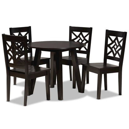 Rava Modern and Contemporary Dark Brown Finished Wood 5-Piece Dining Set