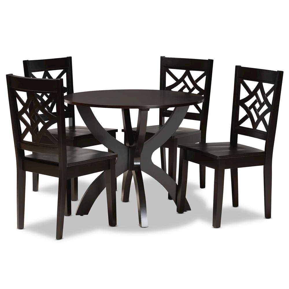 Anila Modern and Contemporary Dark Brown Finished Wood 5-Piece Dining Set