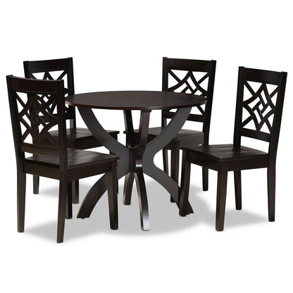 Anila Modern and Contemporary Dark Brown Finished Wood 5-Piece Dining Set