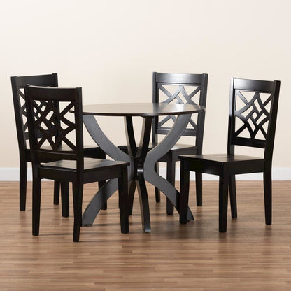 Anila Modern and Contemporary Dark Brown Finished Wood 5-Piece Dining Set