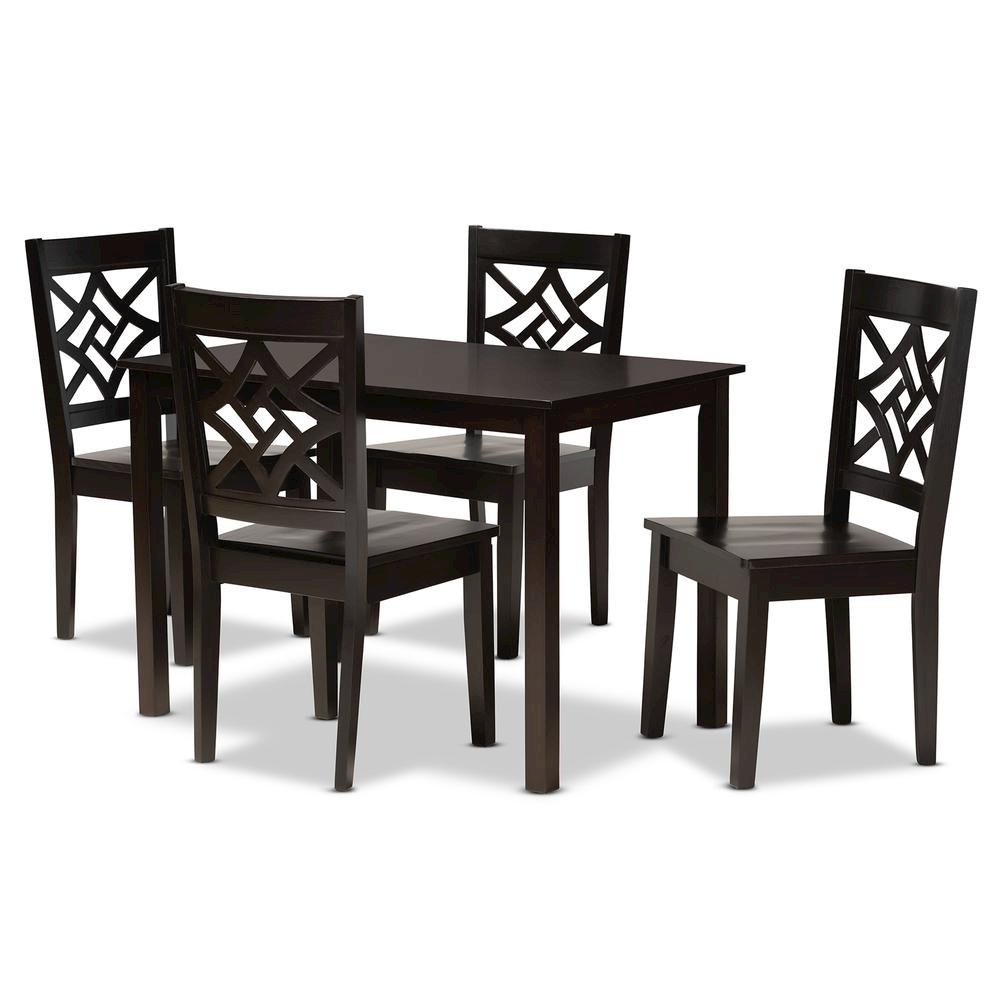Nicolette Modern and Contemporary Dark Brown Finished Wood 5-Piece Dining Set
