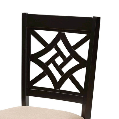 Sand Fabric Upholstered and Dark Brown Finished Wood 7-Piece Dining Set
