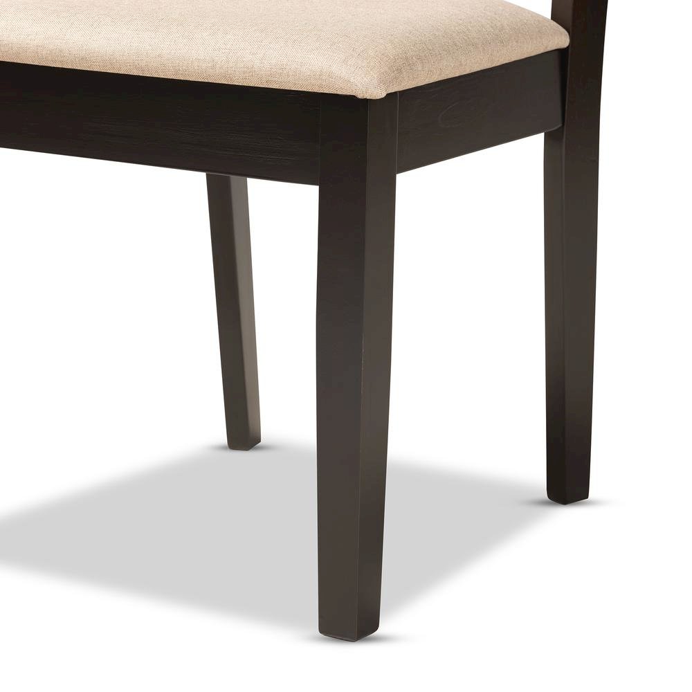 Sand Fabric Upholstered and Dark Brown Finished Wood 7-Piece Dining Set
