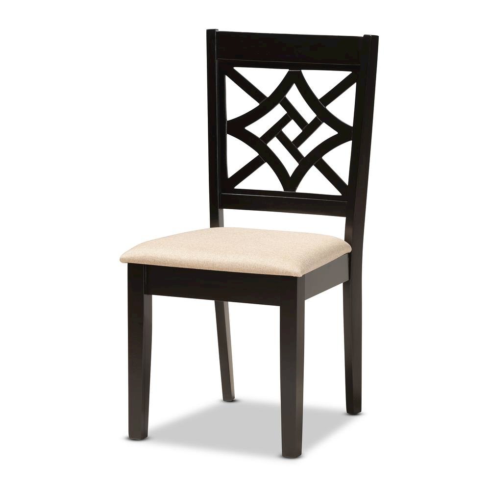 Sand Fabric Upholstered and Dark Brown Finished Wood 5-Piece Dining Set