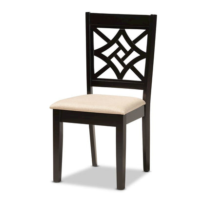 Sand Fabric Upholstered and Dark Brown Finished Wood 5-Piece Dining Set