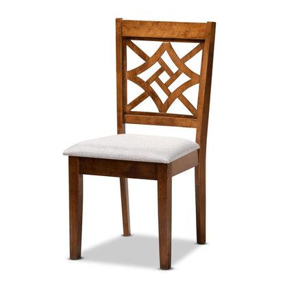 Grey Fabric Upholstered and Walnut Brown Finished Wood 7-Piece Dining Set