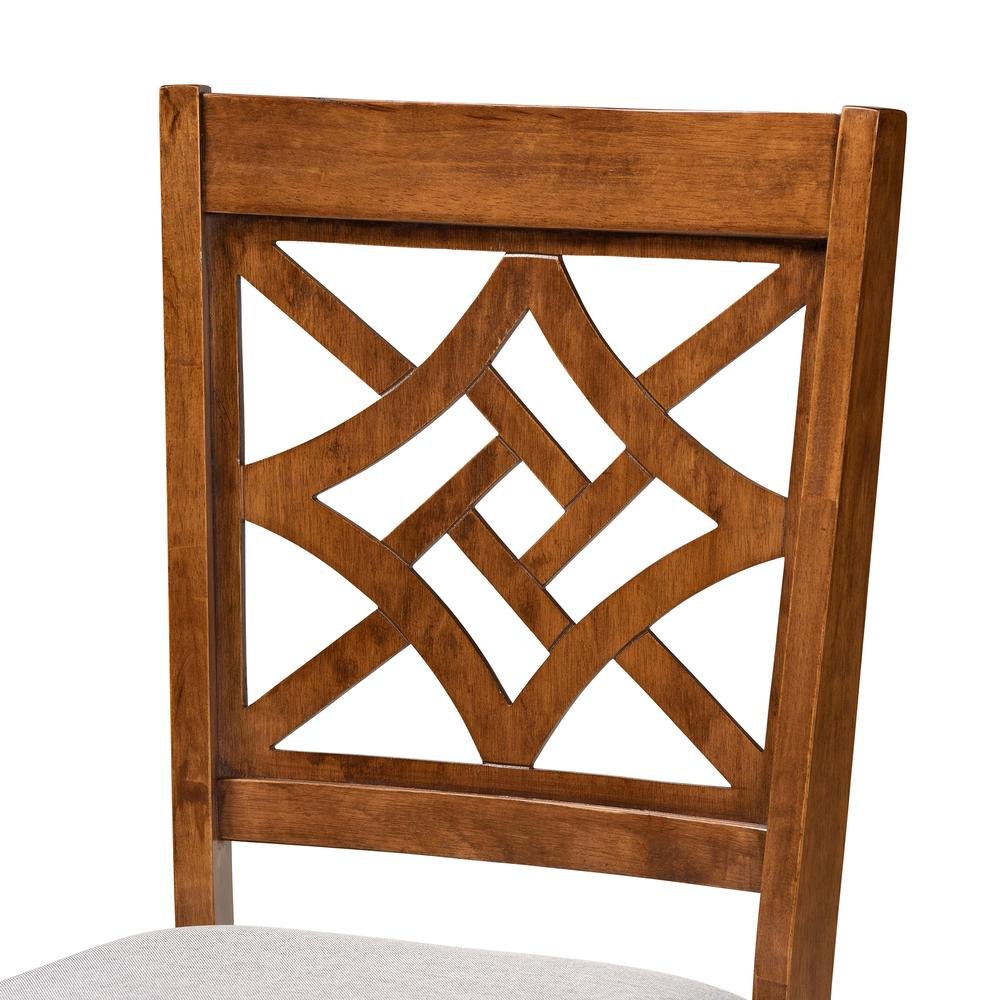 Grey Fabric Upholstered and Walnut Brown Finished Wood 7-Piece Dining Set