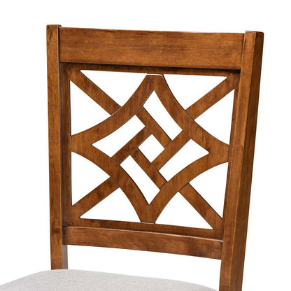 Grey Fabric Upholstered and Walnut Brown Finished Wood 7-Piece Dining Set