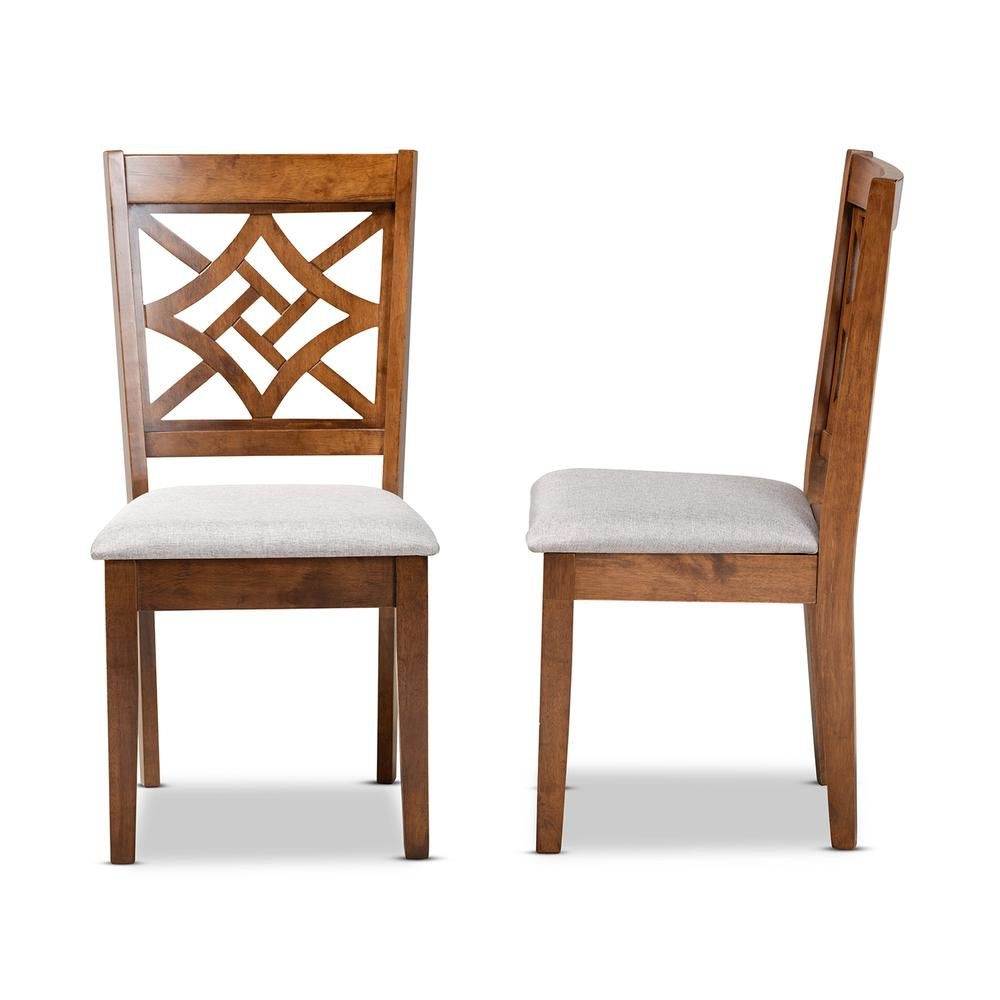 Grey Fabric Upholstered and Walnut Brown Finished Wood 2-Piece Dining Chair Set