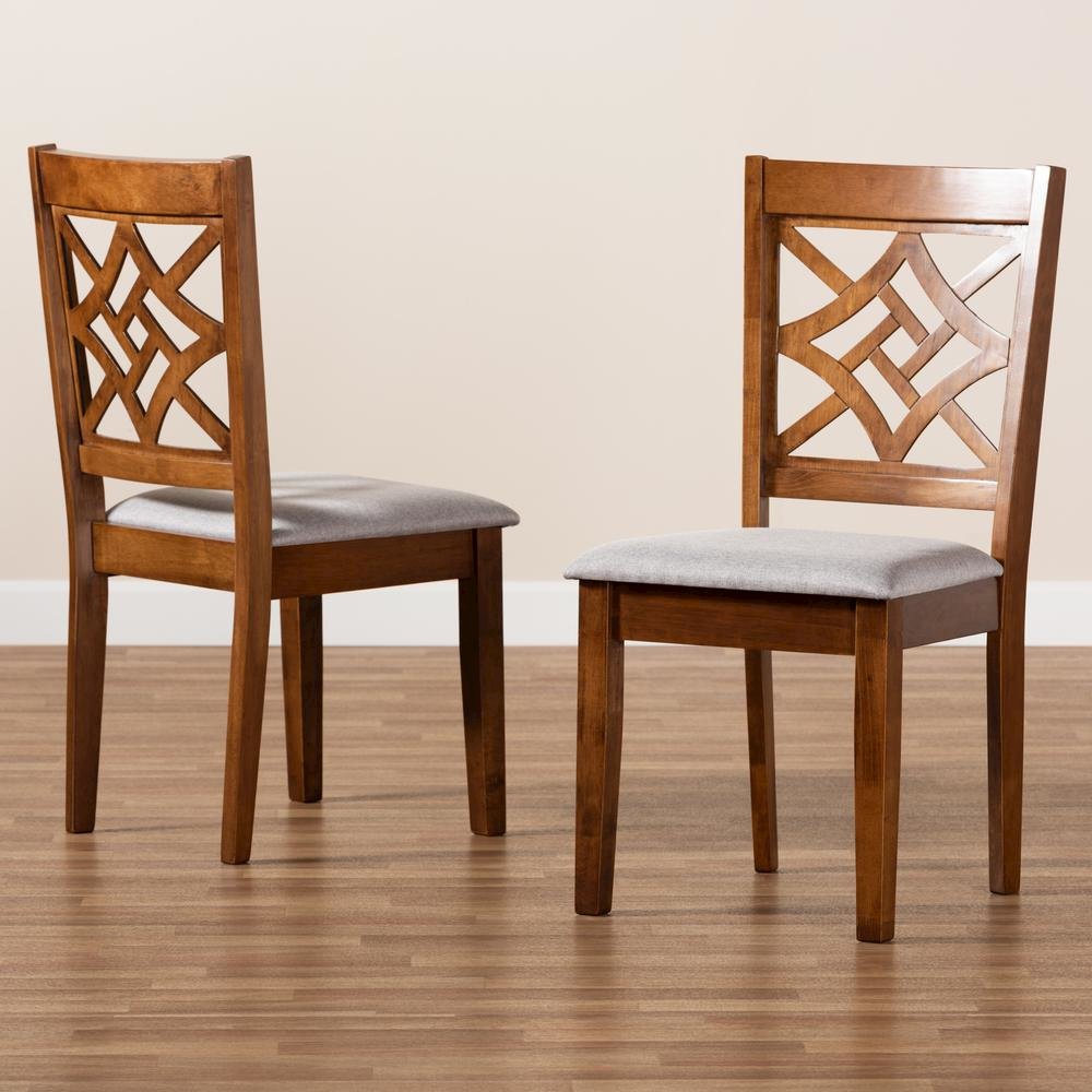 Grey Fabric Upholstered and Walnut Brown Finished Wood 2-Piece Dining Chair Set