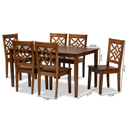 Nicolette Modern and Contemporary Walnut Brown Finished Wood 7-Piece Dining Set