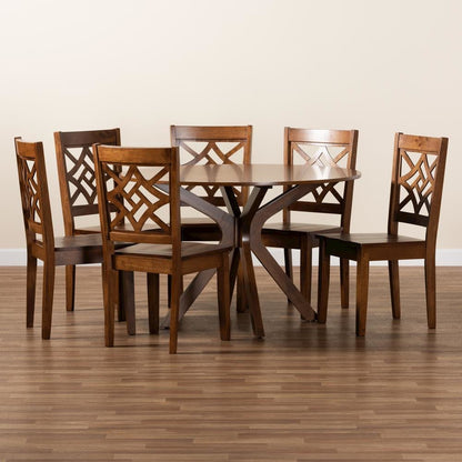 Miela Modern and Contemporary Walnut Brown Finished Wood 7-Piece Dining Set