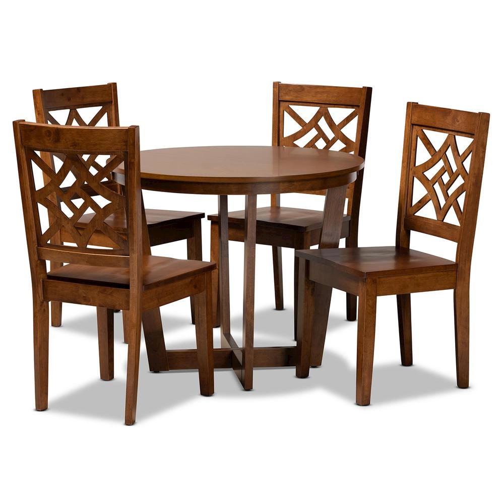 Brava Modern and Contemporary Walnut Brown Finished Wood 5-Piece Dining Set