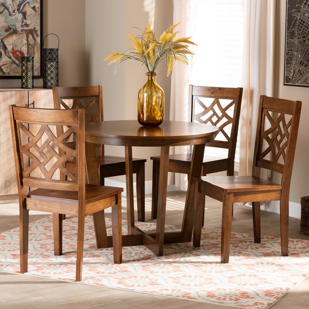 Brava Modern and Contemporary Walnut Brown Finished Wood 5-Piece Dining Set