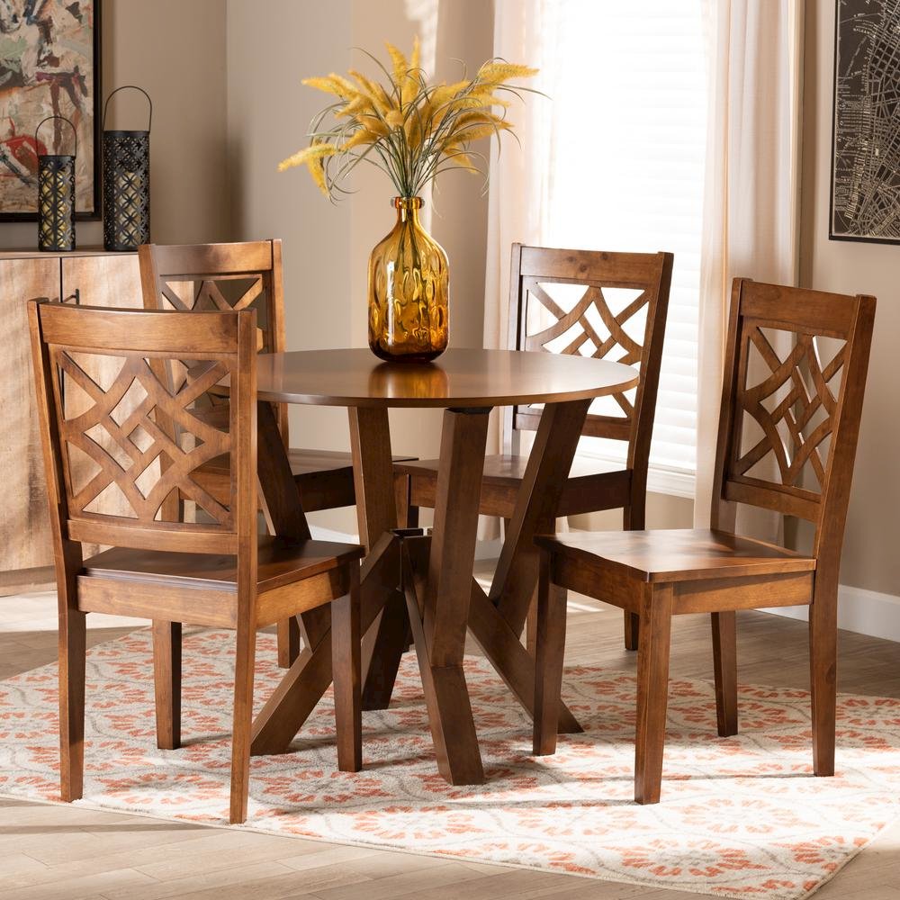 Kaila Modern and Contemporary Walnut Brown Finished Wood 5-Piece Dining Set