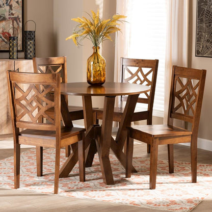 Kaila Modern and Contemporary Walnut Brown Finished Wood 5-Piece Dining Set