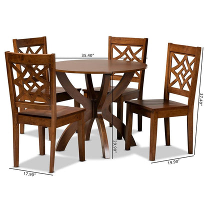 Anila Modern and Contemporary Walnut Brown Finished Wood 5-Piece Dining Set